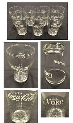 #ad VINTAGE Coke Drinking Glasses 6 oz. WHITE SCRIPT 1960s 7 Piece Set $28.88