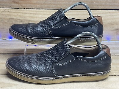 #ad Johnston amp; Murphy Men’s McGuffey Woven Leather Slip On Shoes Size 9.5M Black $34.95