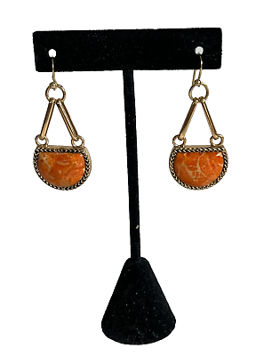 #ad Barse Apple Coral Bronze Tone Earrings Dangle 925 $24.99