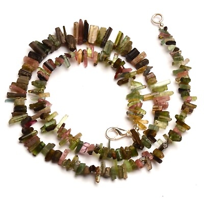 #ad Natural Multicolor Tourmaline Gem Raw Crystal Shape Beads Necklace 17.5quot; $9.60