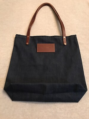 #ad Denim Shoulder Bag NewGenuine Leather Durable Straps Navy Blue $85.00