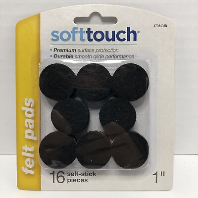 #ad 1 Inch Round Self Stick Felt Pads Black 16 Pack SoftTouch $4.99