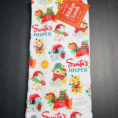 #ad Santa’s Helper 2 Pack Hand Kitchen Towels Christmas Kitchen Decor Paws Dogs NEW $16.65