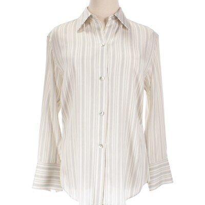 #ad Vince NWT Striped Long Sleeve Collared Blouse Size XS in Ivory Silk Blend $169.99