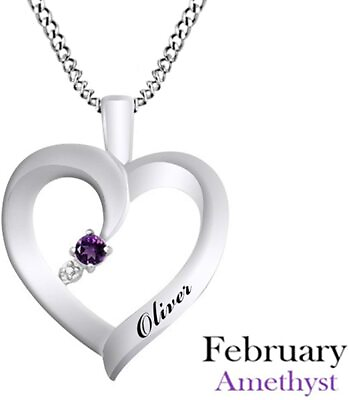 #ad Personalized Custom Made Any Name Amethyst Heart Pendant 14 White Gold Plated $101.46