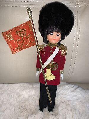 #ad Vtg 70s English Souvenir Doll Queens Guard 10quot; Felted Flocked Sword Flag $15.00