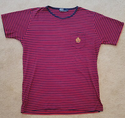 #ad VTG Ralph Lauren RRL Striped TShirt Large XL Hong Kong Red Blue Short Sleeve $24.99