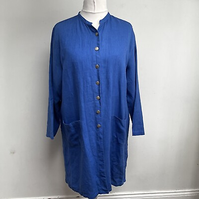 #ad Kasbah Linen Jacket Size 20 22 Bright Blue Pockets Layering Summer 100% Linen GBP 45.00