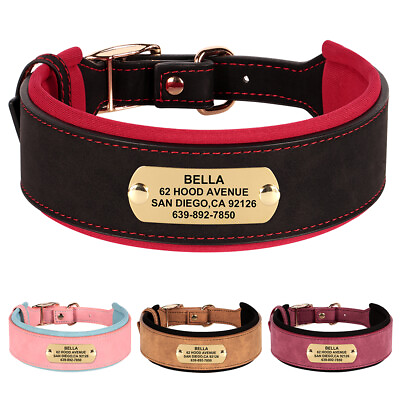 #ad #ad Wide Leather Personalized Dog Collar Soft Padded for Large Dogs Custom Name M XL $12.79