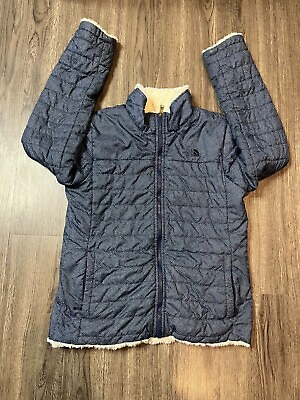 #ad North Face Jacket Youth Extra Large Blue Reversible Quilted Fleece Girls $27.00