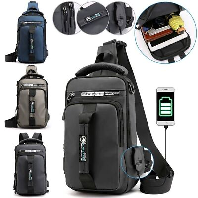 #ad #ad Anti Theft Men#x27;s Sling Crossbody Bag Chest Shoulder Messenger Backpack USB Port $14.10