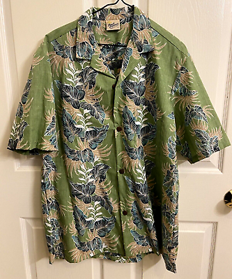 #ad Royal Creations Hawaiian Shirt Large Men Green Blue amp; Tan 100% Cotton Never Worn $14.99