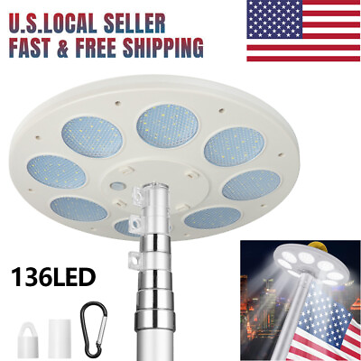 #ad 136 LED Solar Powered Flag Pole Light Auto Active Super Bright Outdoor Waterproo $35.54