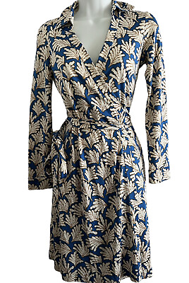 #ad Diane von Furstenberg Womens Dress Size 2 Blue Long Sleeve Wrap Silk Jeanne Two $57.00