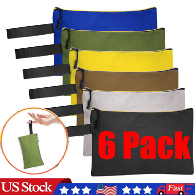 #ad 6 Pack Tool Pouch Canvas Tool Bag Zipper Small Multipurpose Organizer Pouch $16.99