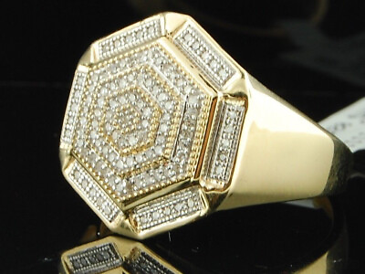 #ad 0.50 Ct Round Pave Lab Diamond Hexagon Design Pinky Ring Mens 14K Yellow Gold Fn $199.99