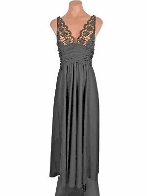 #ad 70s 60s Vintage Lilli Diamond Black Nude Lace Empire Waist Maxi Long Dress Gown $300.00