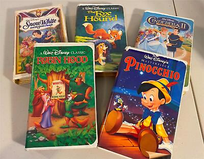 #ad 5 Disney VHS Lot Robin Hood Pinocchio Fox and Hound Snow White Cinderella II $9.99
