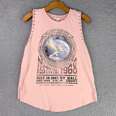 #ad Forever 21 Tank Top Womens Small Pink Sleeveless Festival 80s 90s Y2K Unicorn $0.99