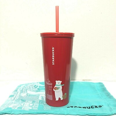 #ad Starbucks Stainless Red Tumbler 16oz.Polarbear Presents Post Christmas Friends $74.00