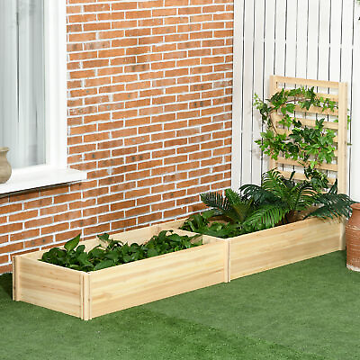 #ad Outsunny 43quot; Raised Garden Bed Wooden Planters Box with Trellis Natural $75.99