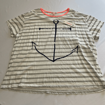 #ad NWT Anthropologie Sundry Grey Stripe Short Sleeve Anchor T Shirt Size 1 Small $24.95