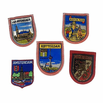 #ad VTG Estate Lot of 5 Souvenir Shield Patches Sew On Nordic Countries Amsterdam 3” $15.95