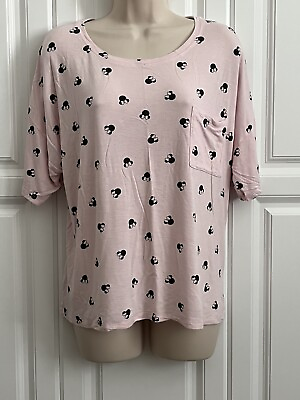 #ad Disney Pink Sleep Shirt Nightie Ladies L Large Minnie Mouse Ears Short Sleeve $9.99