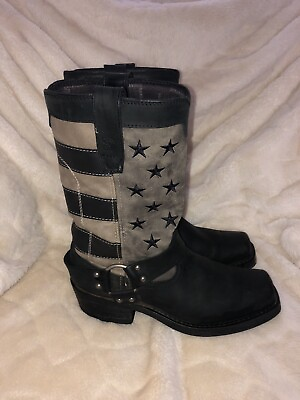 #ad Durango Patriot Harness Black Faded Flag Motorcycle Boots Size 8.5 MENS $90.00