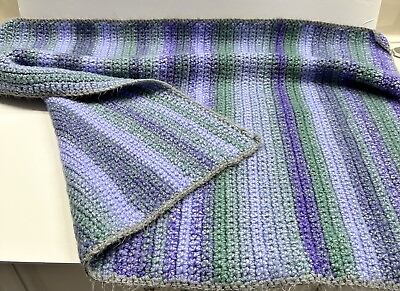 #ad Vintage Purple Green Gray Soft Crocheted Baby Blanket 32x27 Granny Core Boho $15.00