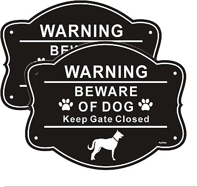 #ad 2 Pack Beware of Dog Signs for Fence10x8 Inch Rust Free .040 Aluminum Black $25.90