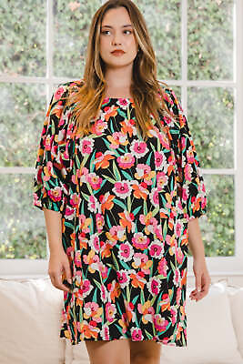 #ad ODDI Full Size Floral Puff Sleeve Mini Dress $64.00