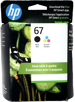 #ad New Genuine HP 67 Black amp; 67 Color 2PK Ink Cartridge DeskJet 2732 In Date $26.99