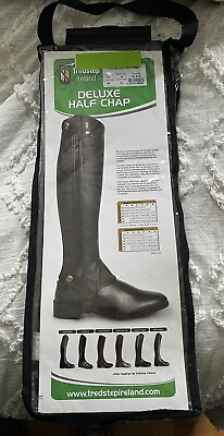 #ad NEW TREDSTEP IRELAND DELUXE HALF CHAPS BLACK LEATHER Calf 15quot; Height 16” $100.00