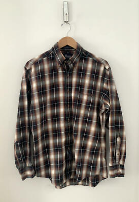 #ad Mens Bass Shirtmakers Bucskin Twill Brown Green Plaid Button Down Shirt Size 16 $12.00