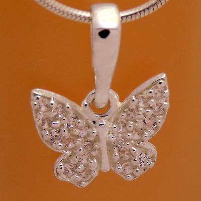 #ad Charming Solid 925 Sterling Silver Lovely Butterfly White Cubic Zirconia Pendant $13.86