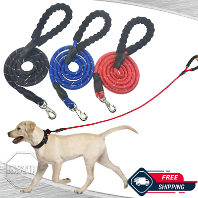 #ad 5FT Heavy Duty Dog Leash Large Pet Rope Reflective Nylon Leads with Comfy Handle $7.90