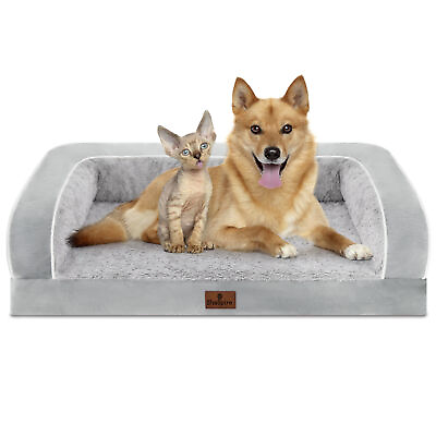 #ad Gray White Orthopedic Dog Bed Memory Foam Bolster Soft Pet Couch for Large Dogs $39.98