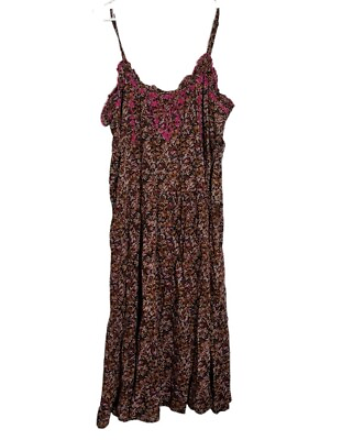 #ad Natural Life Dress Embroidered L XL Floral Sleeveless Tiered Flowy Maxi Boho $35.14