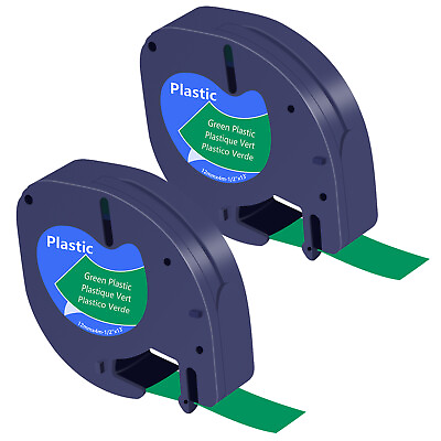 #ad 2PK Plastic Green Label Maker Tape 91334 Compatible for Dymo LetraTag 100H 100T $9.90
