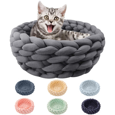 #ad Pet Dog Puppy Cat Bed Basket House Knitted Calming Sleeping Beds Kennel Nest $14.89