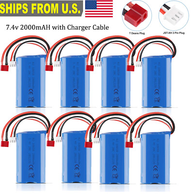 #ad 2000mAh 7.4V 2S Lion Battery T Plug 20C with US Battery Charger for RC Car Truck $34.57