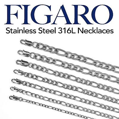 #ad Figaro Stainless Steel 316L Link Chain Necklace Man Woman 14in 48in Silver Color $18.75
