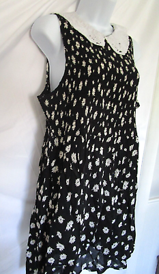 #ad Asos Miss Selfridge Short Dress Black White Daisy Sleeveless Collar Size 14 $27.71