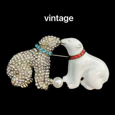 #ad Vintage Handmade Enamel Rhinestone Couple Bear Shape Fashion Brooch Accessories $6.29