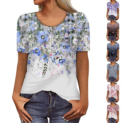 #ad Women#x27;s Summer Casual Tops Short Sleeve T Shirt Daily Commute Retro Print Tops $11.79