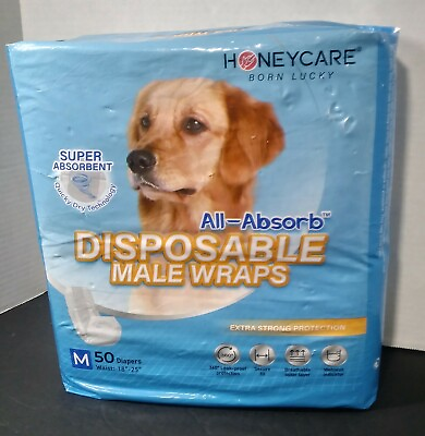 #ad Honeycare All Absorb Medium 18quot; 25quot; Male Dog Wraps Diaper 50Pk White Indicater $27.00