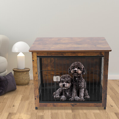 Wood Metal Dog Crate Furniture Dog Kennel Indoor Dog Cage with Sliding Door $99.75