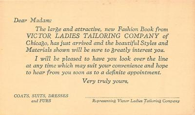 #ad CHICAGO IL Illinois VICTOR LADIES TAILORING Clothes Furs ADVERTISING Postcard $5.95