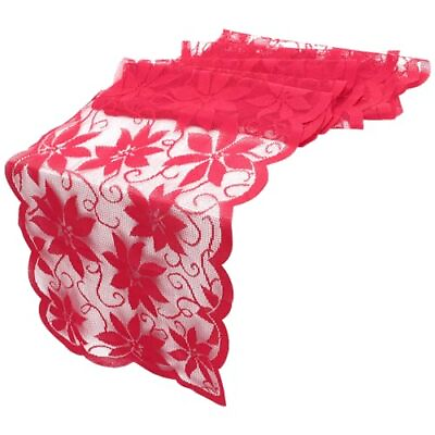 #ad Christmas Table Runner Lace Poinsettia Flower Table Flag Christmas Dresser Ma... $17.33